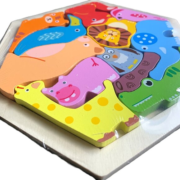 3+ Children's Early Learning Colorful Wood Puzzles Vehicles Animals Dinosaur New - Picture 5 of 7